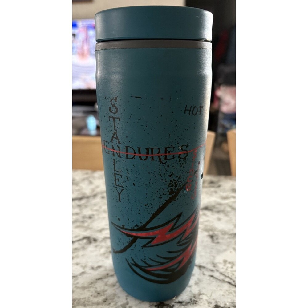 Rare HTF Stone Blue Lightning Stanley Endures 16 Oz Tumbler EUC